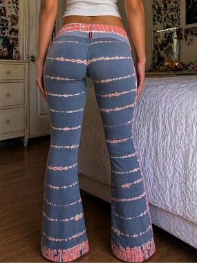 Vintage Hard Tail Fold Over Yoga Pants Low Rise Tie Dye Flare Leggings Size S